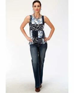 Roper Studio West Women's Floral Patchwork Tank Top Blue -Roper Shop 2000296824 400 P3