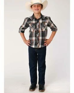 Roper Boys' Classic Black Windowpaine Plaid Long Sleeve Western Shirt 8 Roper Boys' Classic Black Windowpaine Plaid Long Sleeve Western Shirt -Roper Shop 2000297309 001 P3