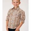 Roper Boys' Classic Brown Plaid Long Sleeve Western Shirt 2 Roper Boys' Classic Brown Plaid Long Sleeve Western Shirt -Roper Shop 2000297311 200 P1