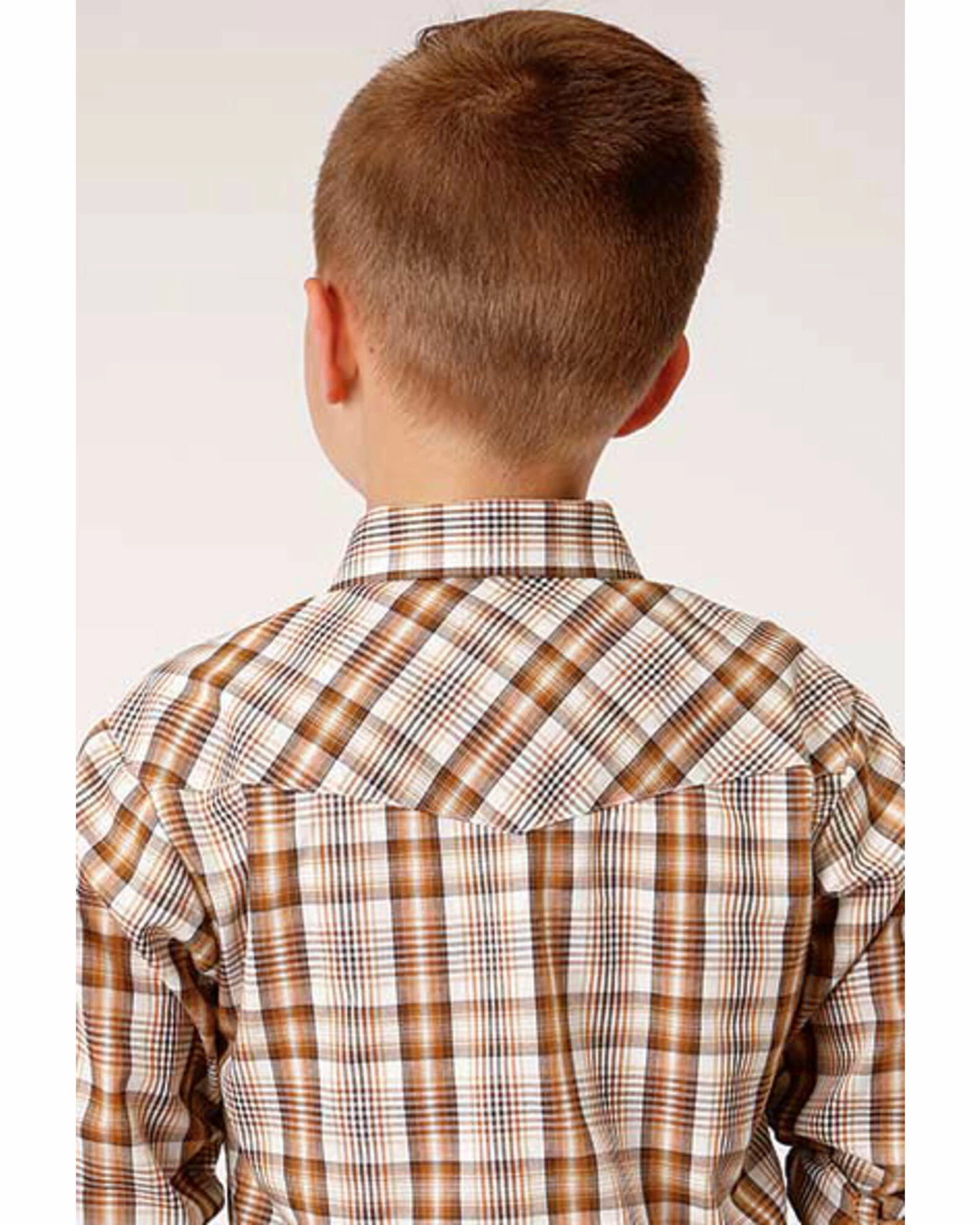 Roper Boys' Classic Brown Plaid Long Sleeve Western Shirt 4 Roper Boys' Classic Brown Plaid Long Sleeve Western Shirt - Image 2