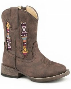 Roper Youth Boys' Southwestern Arrow Western Boots - Square Toe Brown