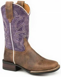 Roper Shop 13 Roper Youth Girls' Faux Leather Western Boots - Square Toe Purple