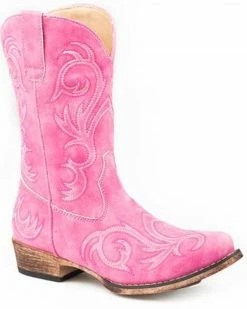 Roper Girls' Pink All Over Embroidery Western Boots - Square Toe