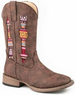 Roper Boys' Southwestern Arrow Western Boots - Square Toe Brown