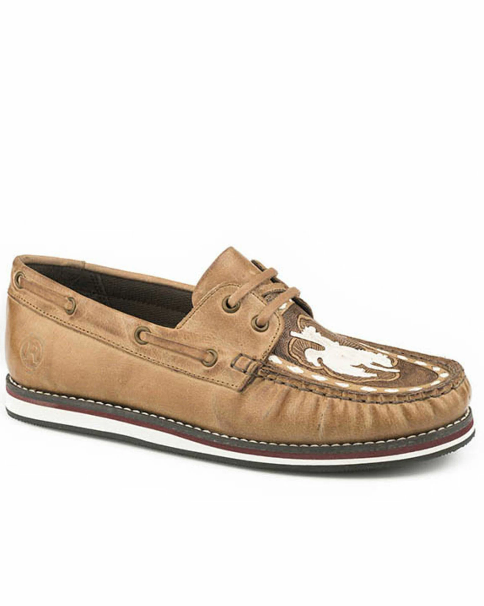 Roper Women's Beige Leather Moccasin Shoes - Moc Toe Tan 3 Roper Women's Beige Leather Moccasin Shoes - Moc Toe Tan