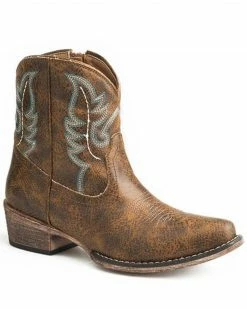 Roper Women's Cognac Vintage Western Booties - Snip Toe Brown