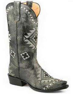 Roper Women's Southwestern Embroidery Western Boots - Snip Toe Black