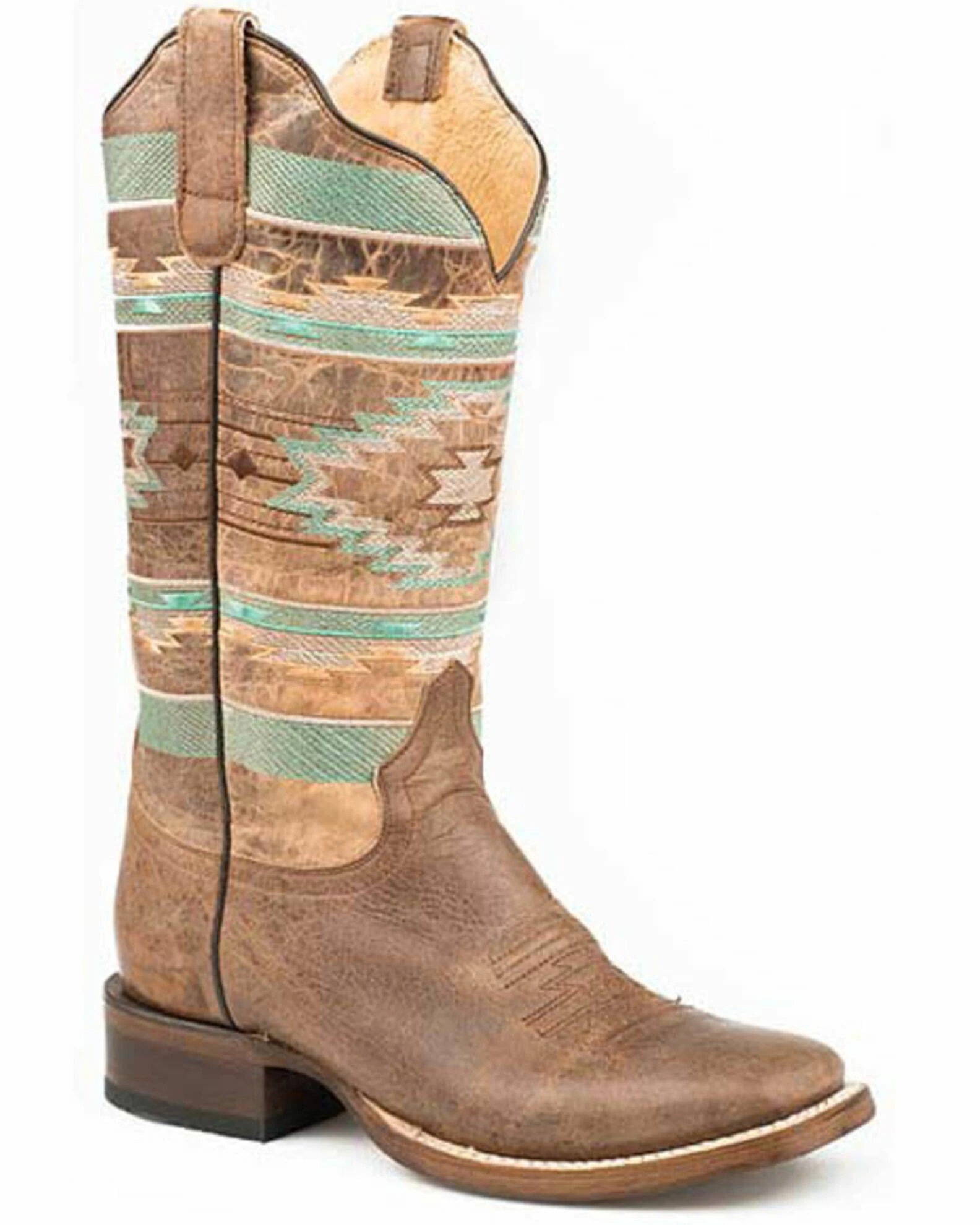 Roper Women's Southwestern Embroidery Western Boots - Square Toe Brown 3 Roper Women's Southwestern Embroidery Western Boots - Square Toe Brown