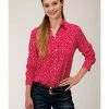 Roper Women's Pink Arrow Print Long Sleeve Snap Western Core Shirt Dark Pink -Roper Shop 2000313444 651 P1