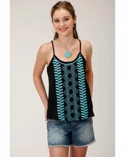 Roper Women's Black Embroidered Camisole Top