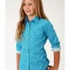 Roper Amarillo Girls' Geo Core Long Sleeve Western Shirt Turquoise 2 Roper Amarillo Girls' Geo Core Long Sleeve Western Shirt Turquoise -Roper Shop 2000313526 440 P1