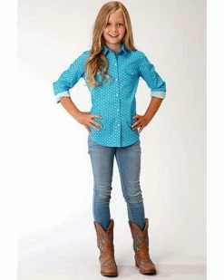 Roper Amarillo Girls' Geo Core Long Sleeve Western Shirt Turquoise 8 Roper Amarillo Girls' Geo Core Long Sleeve Western Shirt Turquoise -Roper Shop 2000313526 440 P3