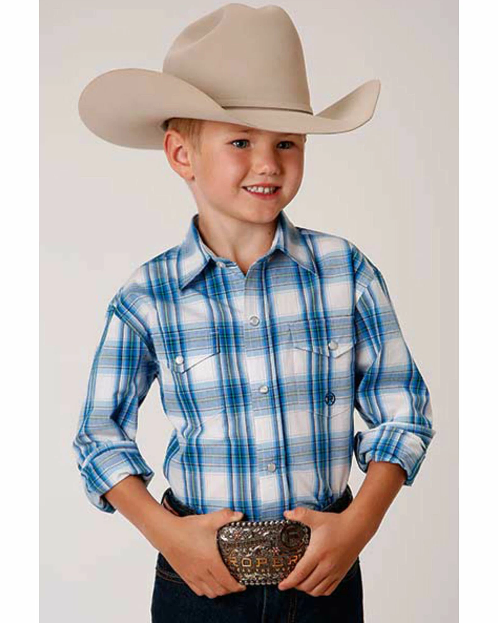 Roper Amarillo Boys' Plaid Long Sleeve Western Shirt 3 Roper Amarillo Boys' Plaid Long Sleeve Western Shirt