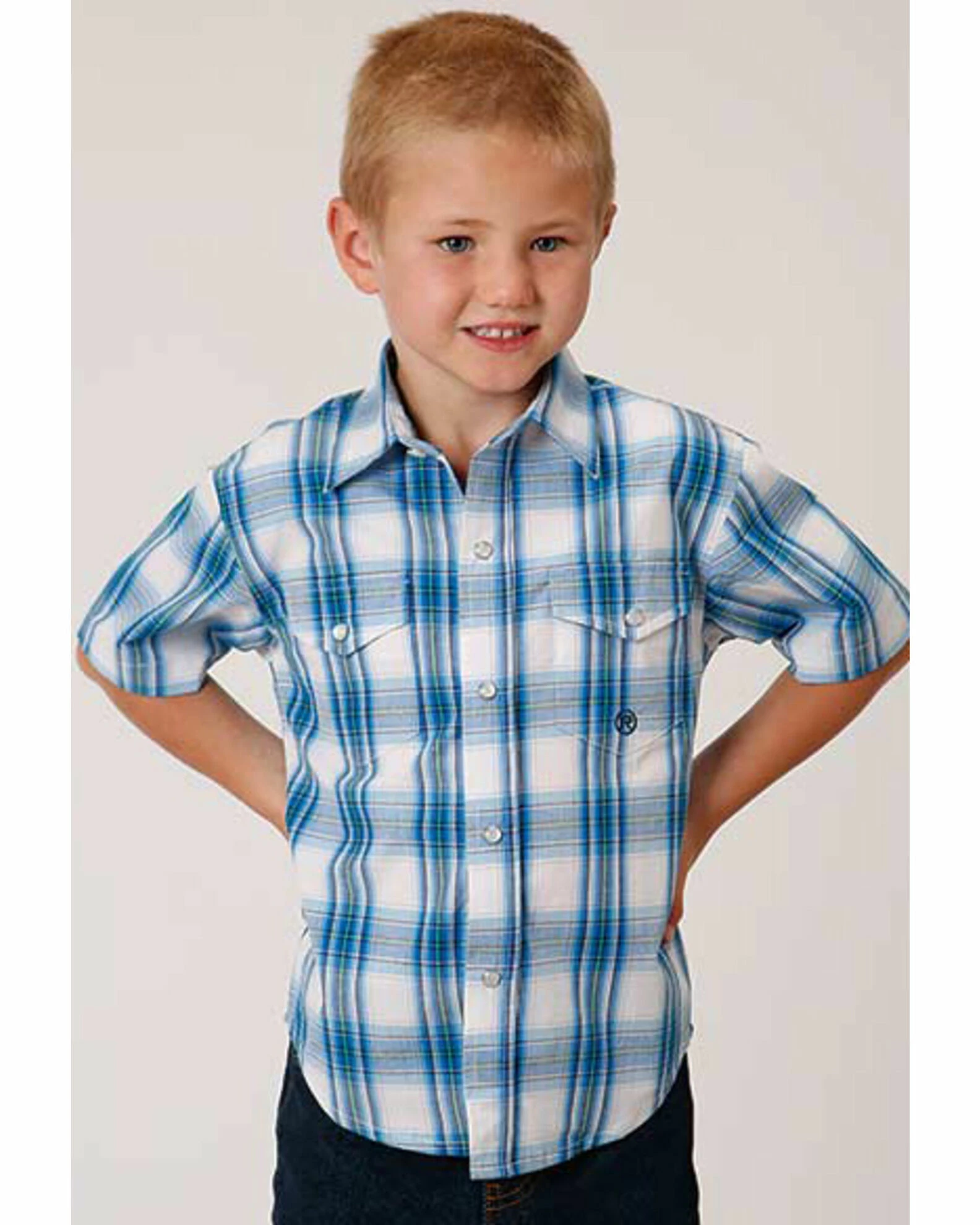 Roper Amarillo Boys' Plaid Short Sleeve Western Shirt 3 Roper Amarillo Boys' Plaid Short Sleeve Western Shirt