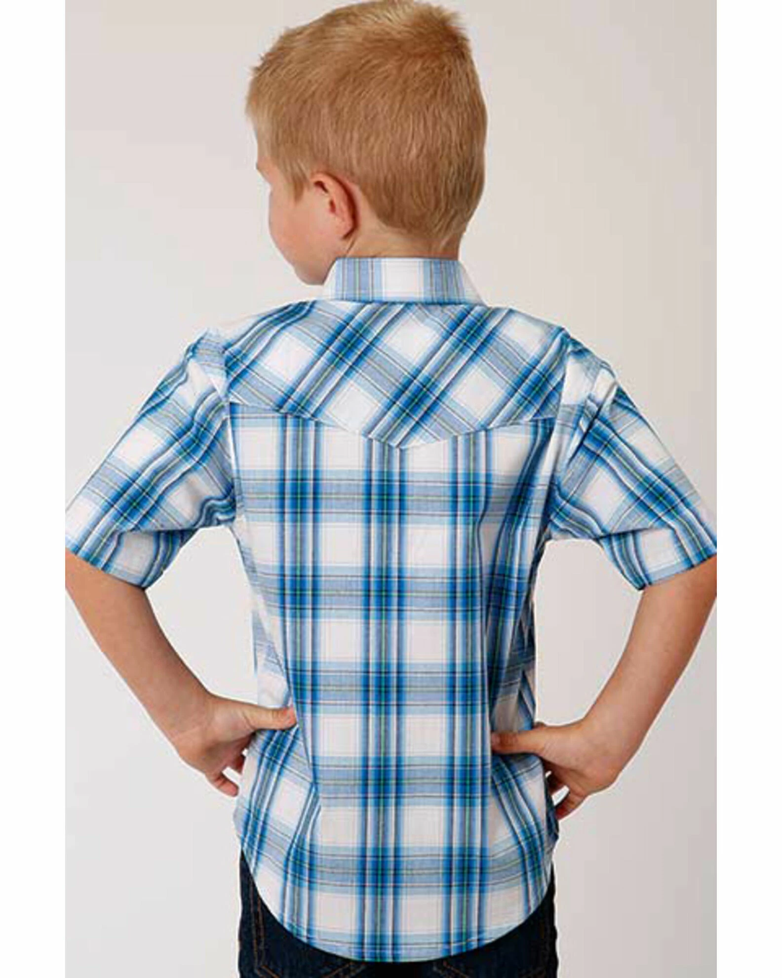 Roper Amarillo Boys' Plaid Short Sleeve Western Shirt 4 Roper Amarillo Boys' Plaid Short Sleeve Western Shirt - Image 2