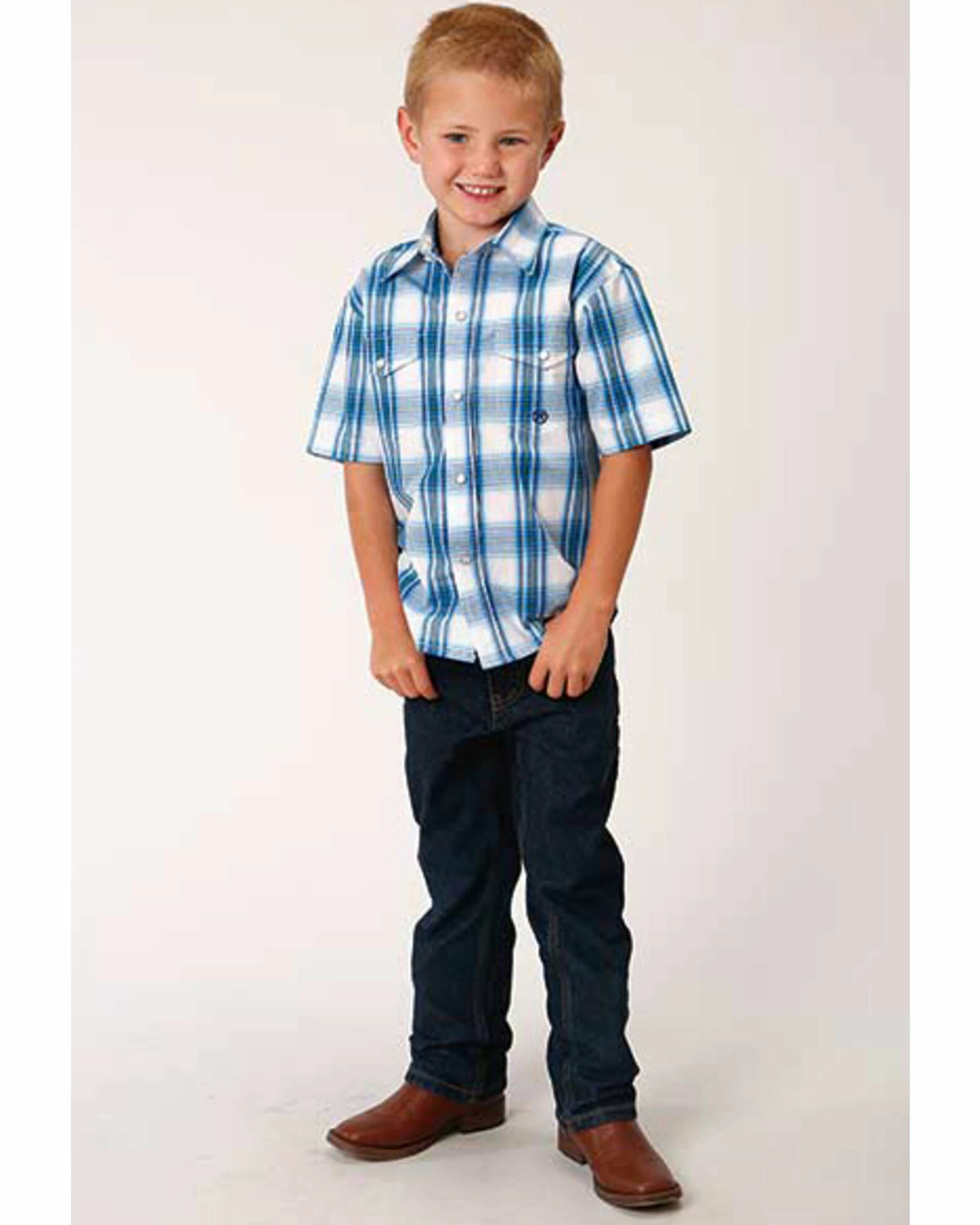 Roper Amarillo Boys' Plaid Short Sleeve Western Shirt 5 Roper Amarillo Boys' Plaid Short Sleeve Western Shirt - Image 3
