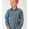 Roper West Made Boys' Central Geo Print Long Sleeve Western Shirt  Turquoise -Roper Shop 2000313536 440 P1
