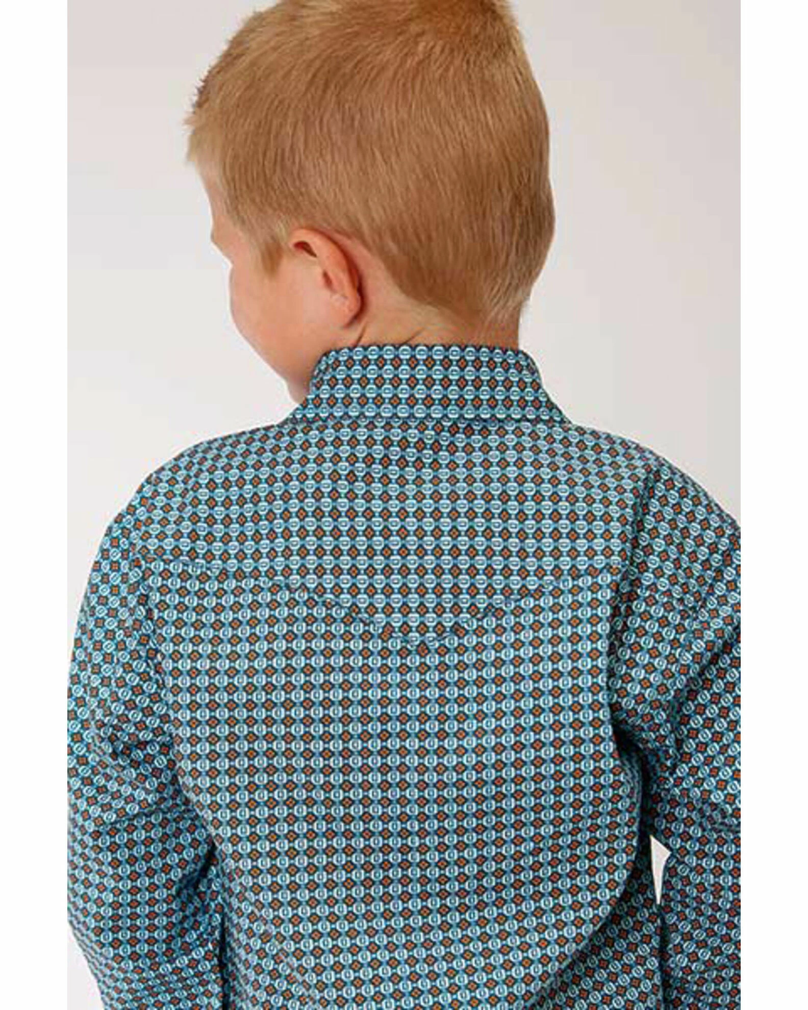 Roper West Made Boys' Central Geo Print Long Sleeve Western Shirt Turquoise 4 Roper West Made Boys' Central Geo Print Long Sleeve Western Shirt Turquoise - Image 2