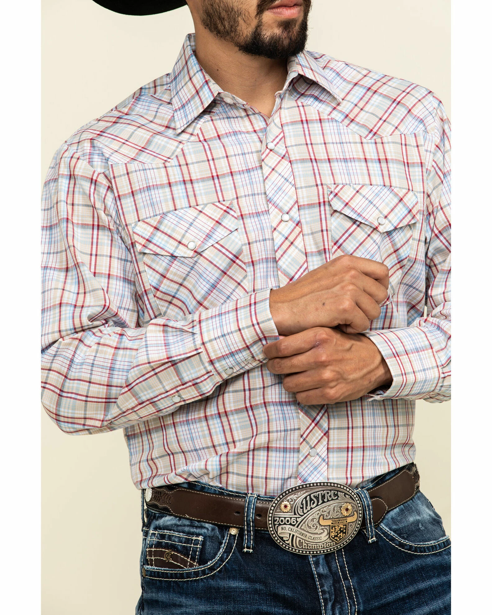 Roper Men's Classic Tan Plaid Long Sleeve Western Shirt 6 Roper Men's Classic Tan Plaid Long Sleeve Western Shirt - Image 4