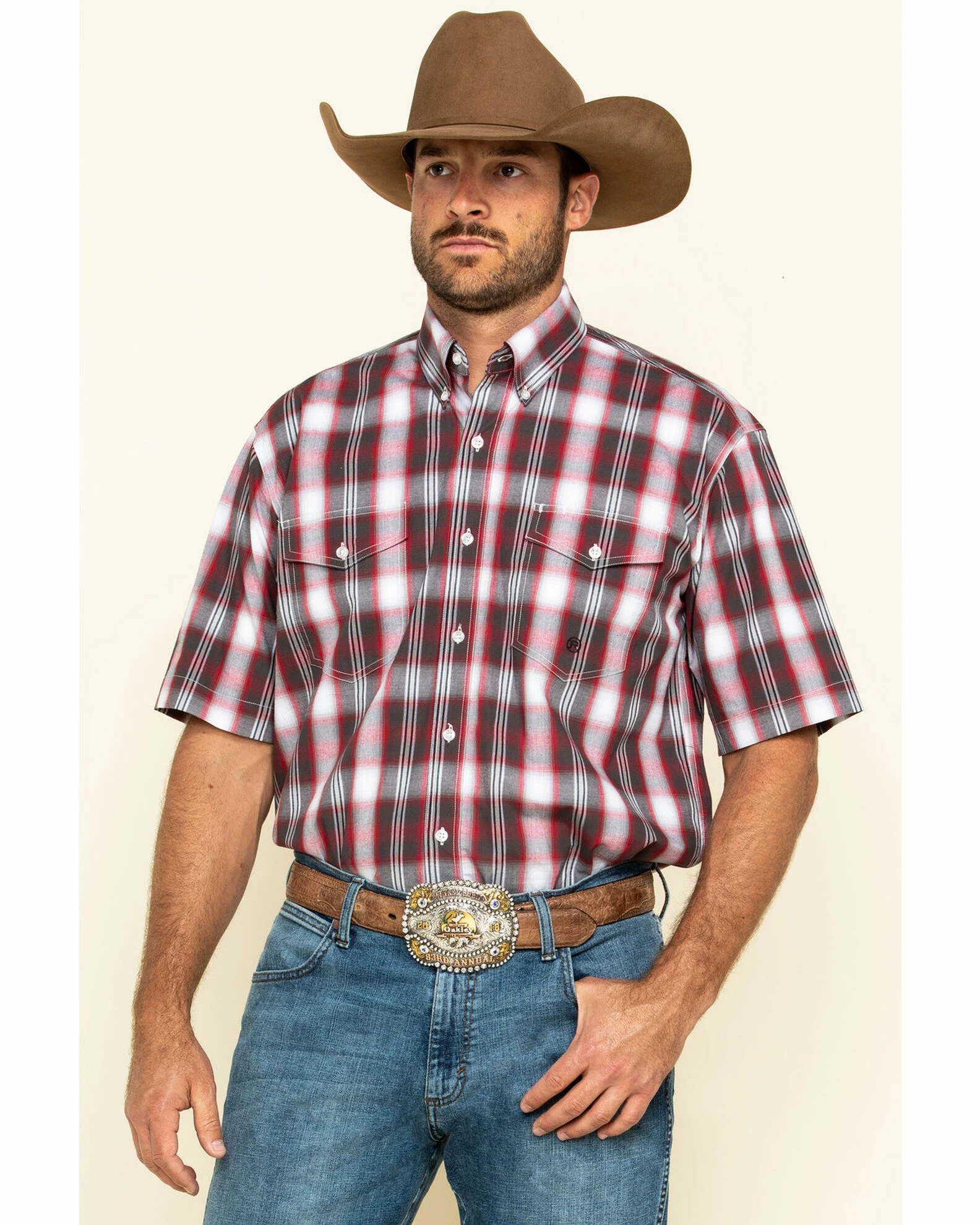 Roper Men's Amarillo Red Barn Plaid Short Sleeve Western Shirt 3 Roper Men's Amarillo Red Barn Plaid Short Sleeve Western Shirt