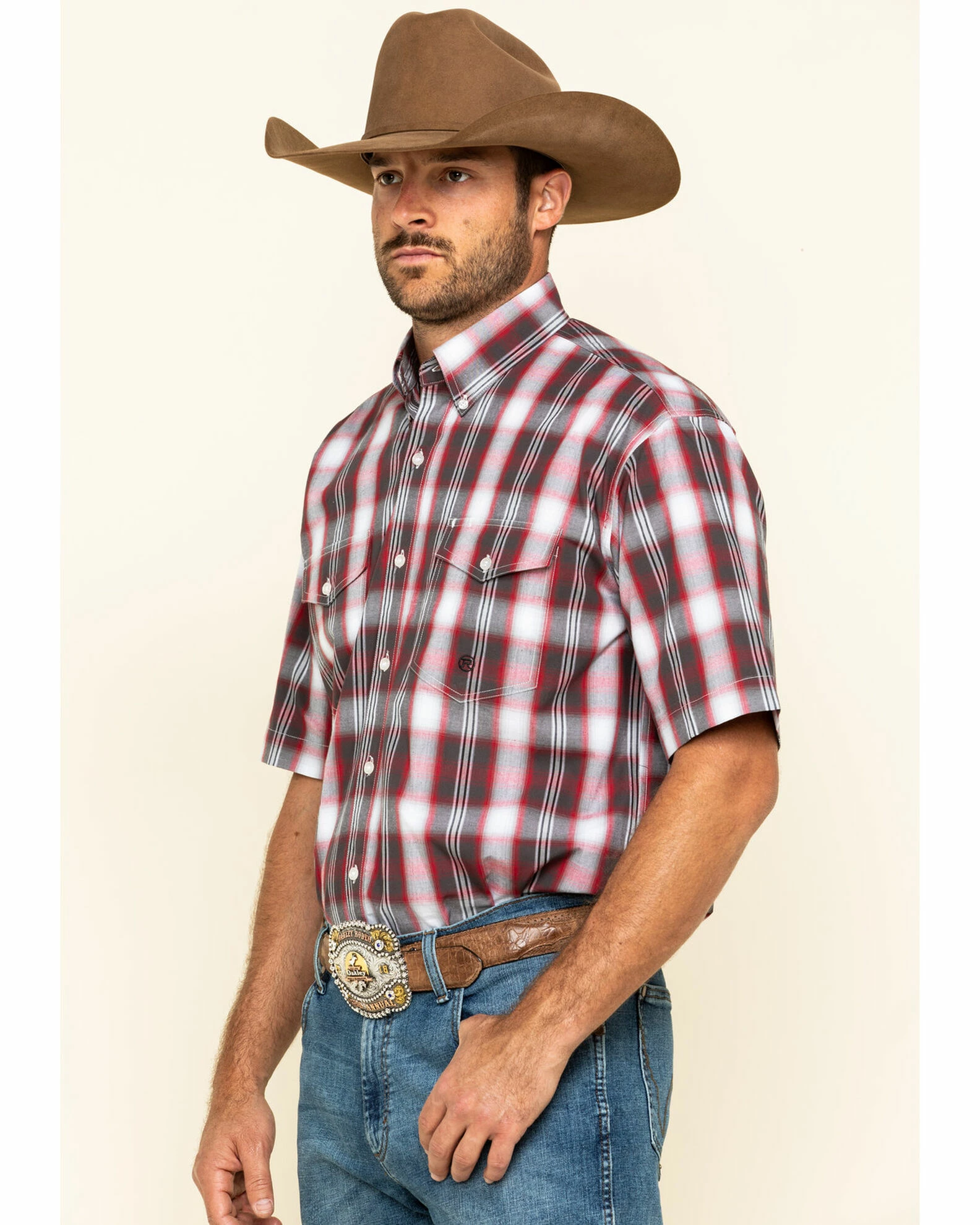 Roper Men's Amarillo Red Barn Plaid Short Sleeve Western Shirt 5 Roper Men's Amarillo Red Barn Plaid Short Sleeve Western Shirt - Image 3