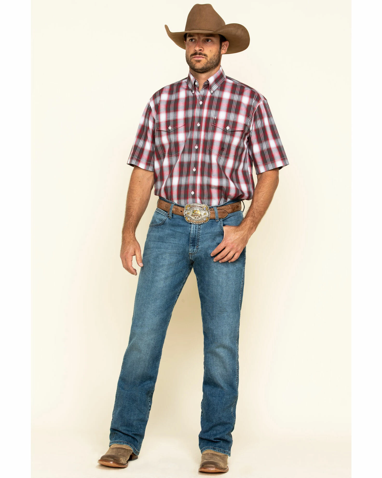 Roper Men's Amarillo Red Barn Plaid Short Sleeve Western Shirt 8 Roper Men's Amarillo Red Barn Plaid Short Sleeve Western Shirt - Image 6