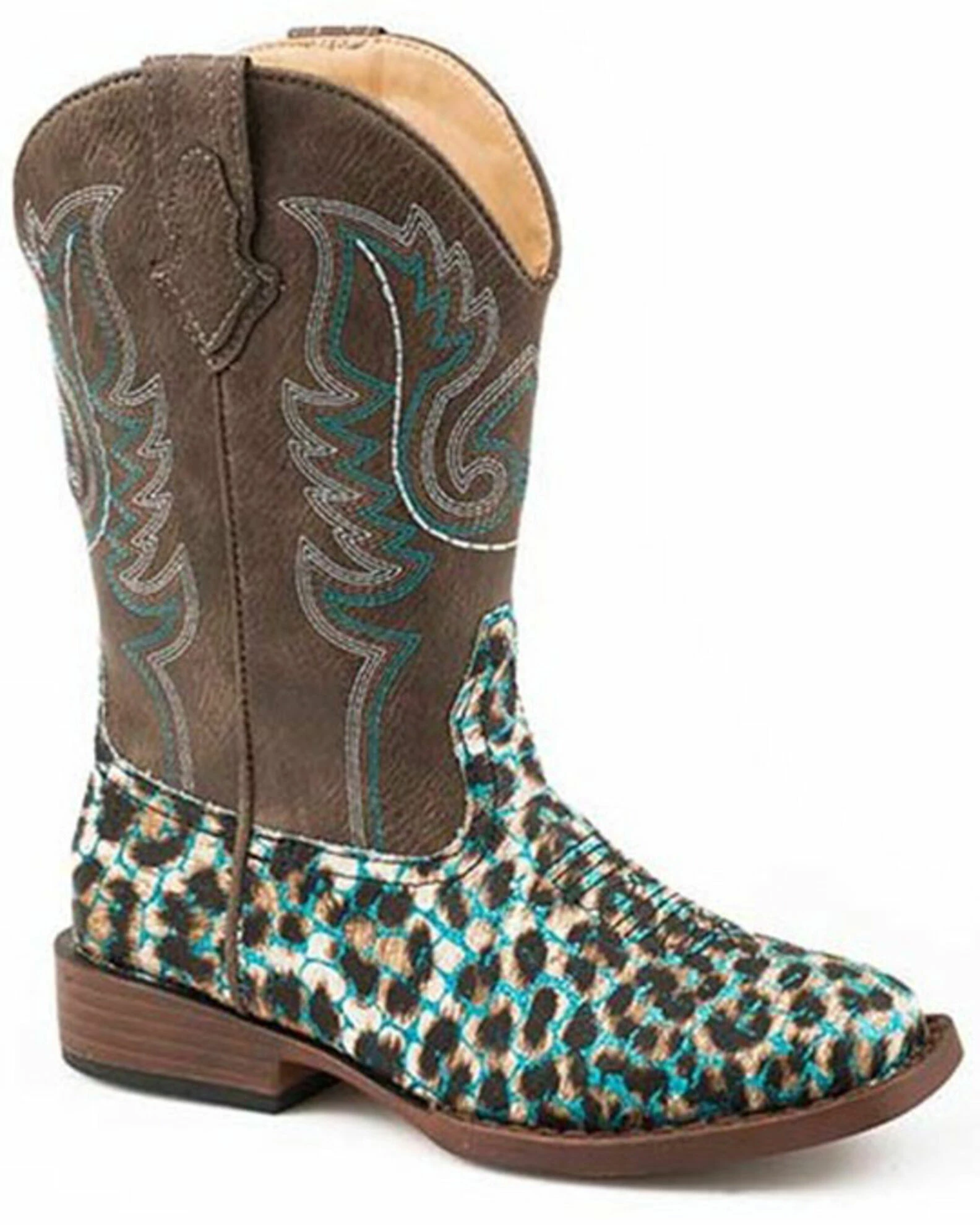Roper Girls' Glitter Leopard Western Boots - Square Toe 3 Roper Girls' Glitter Leopard Western Boots - Square Toe