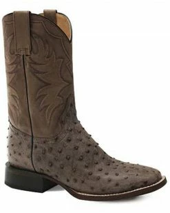 Roper Men's All In Ostrich Western Boots - Square Toe Brown