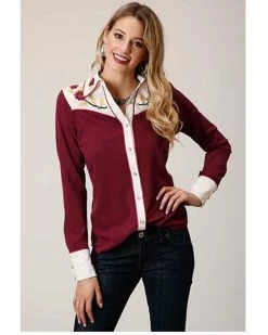 Roper Studio West Women's Red Vintage Floral Embroidered Long Sleeve Western Shirt  -Roper Shop 2000326041 600 P1 1