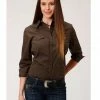 Roper Amarillo Women's Brown Solid Long Sleeve Western Shirt -Roper Shop 2000326043 200 P1