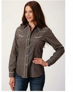 Roper Women's Floral Print Long Sleeve Snap Western Shirt Grey -Roper Shop 2000326045 020 P1 1