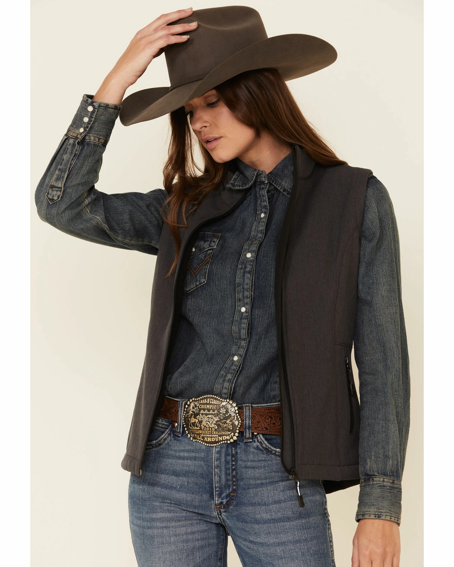 Roper Women's Grey Softshell Bonded Fleece-Lined Vest 3 Roper Women's Grey Softshell Bonded Fleece-Lined Vest