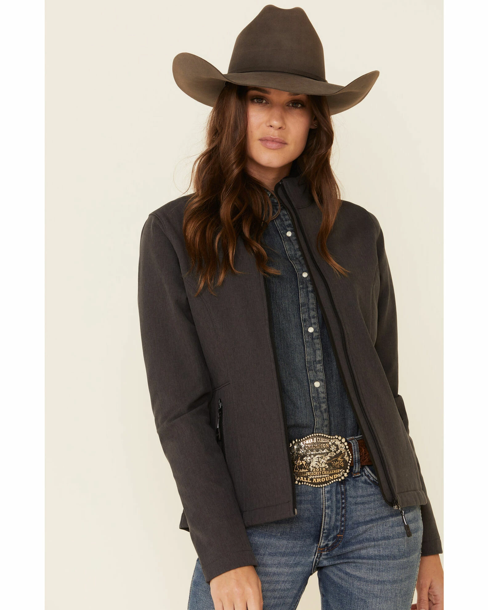 Roper Women's Grey Softshell Bonded Fleece Lined Jacket 3 Roper Women's Grey Softshell Bonded Fleece Lined Jacket