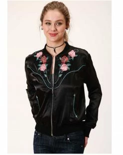 Roper Women's Black Satin Floral Embroidered Bomber Jacket 7 Roper Women's Black Satin Floral Embroidered Bomber Jacket -Roper Shop 2000326060 001 P1 1