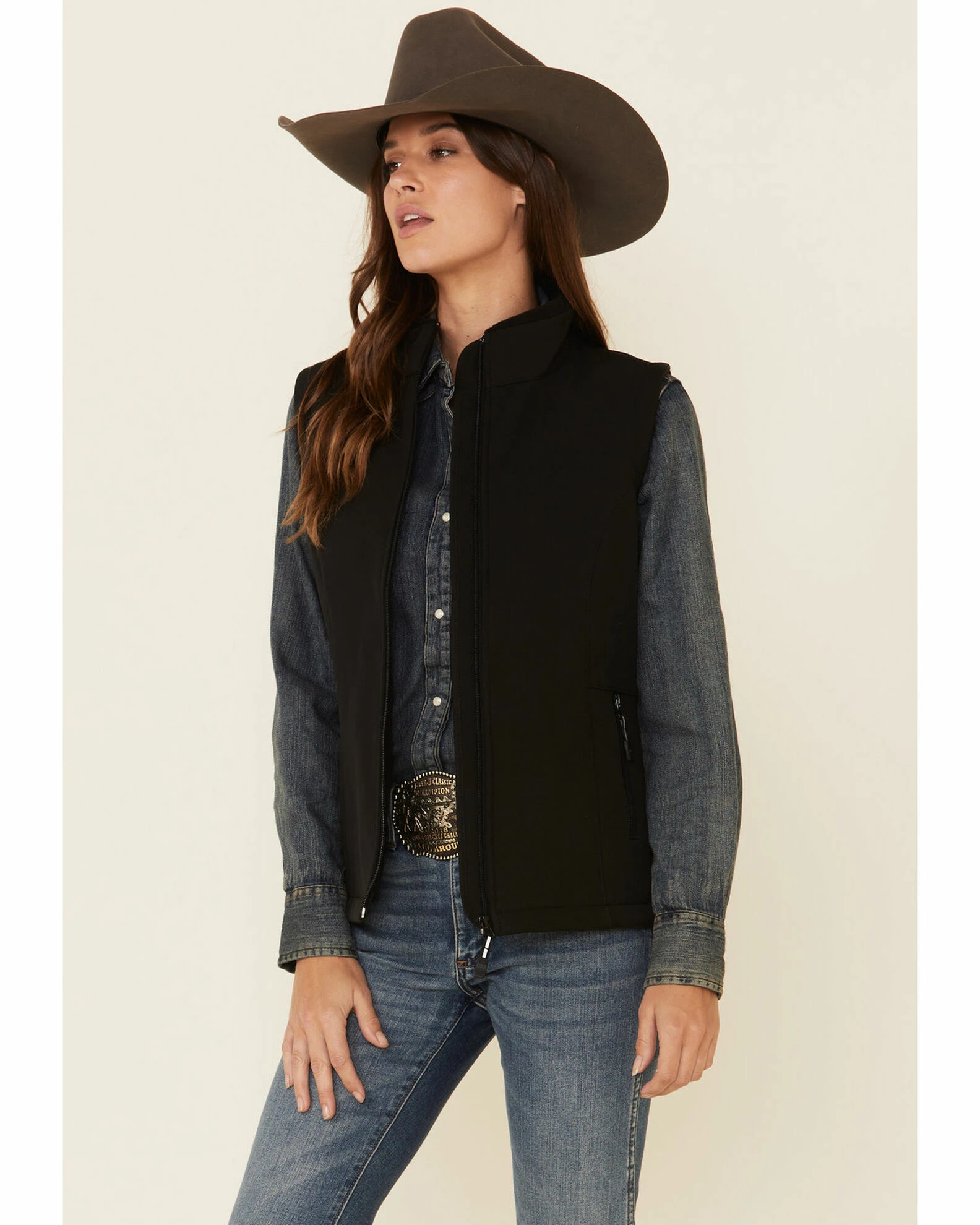 Roper Women's Black Softshell Bonded Fleece Lined Vest 2 Roper Women's Black Softshell Bonded Fleece Lined Vest