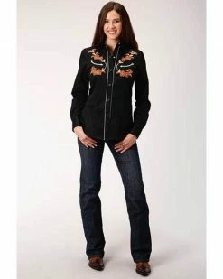 Roper Old West Women's Black Brown Floral Embroidered Long Sleeve Western Shirt 8 Roper Old West Women's Black Brown Floral Embroidered Long Sleeve Western Shirt -Roper Shop 2000326064 001 P3