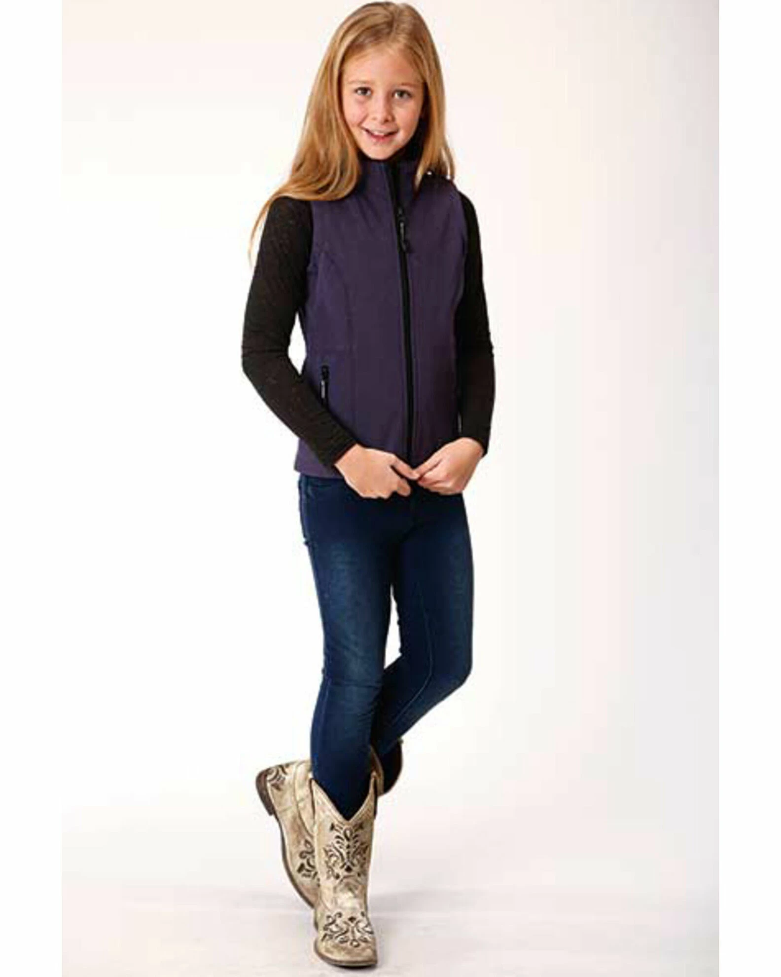 Roper Girls' Purple Softshell Fleece Vest 5 Roper Girls' Purple Softshell Fleece Vest - Image 3