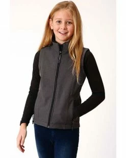 Roper Girls' Grey Softshell Fleece Vest Charcoal