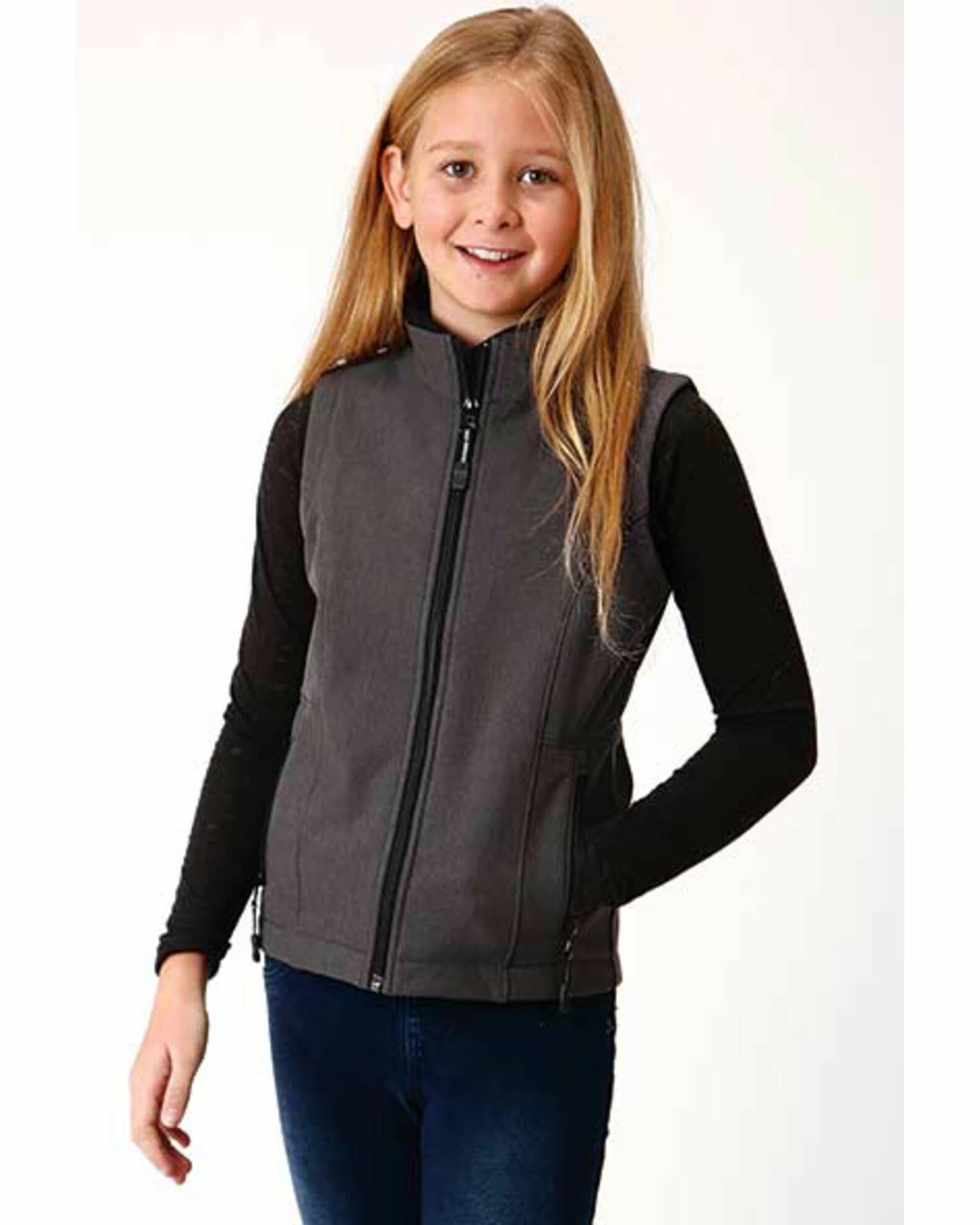 Roper Girls' Grey Softshell Fleece Vest Charcoal 3 Roper Girls' Grey Softshell Fleece Vest Charcoal