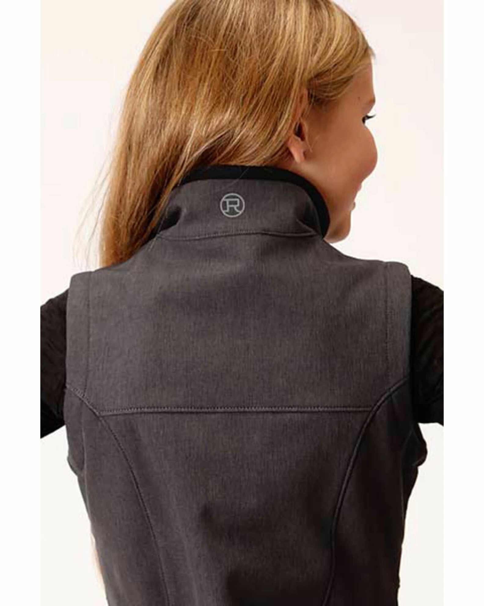 Roper Girls' Grey Softshell Fleece Vest Charcoal 4 Roper Girls' Grey Softshell Fleece Vest Charcoal - Image 2