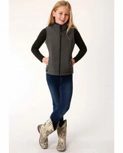Roper Girls' Grey Softshell Fleece Vest Charcoal 8 Roper Girls' Grey Softshell Fleece Vest Charcoal -Roper Shop 2000326159 022 P3