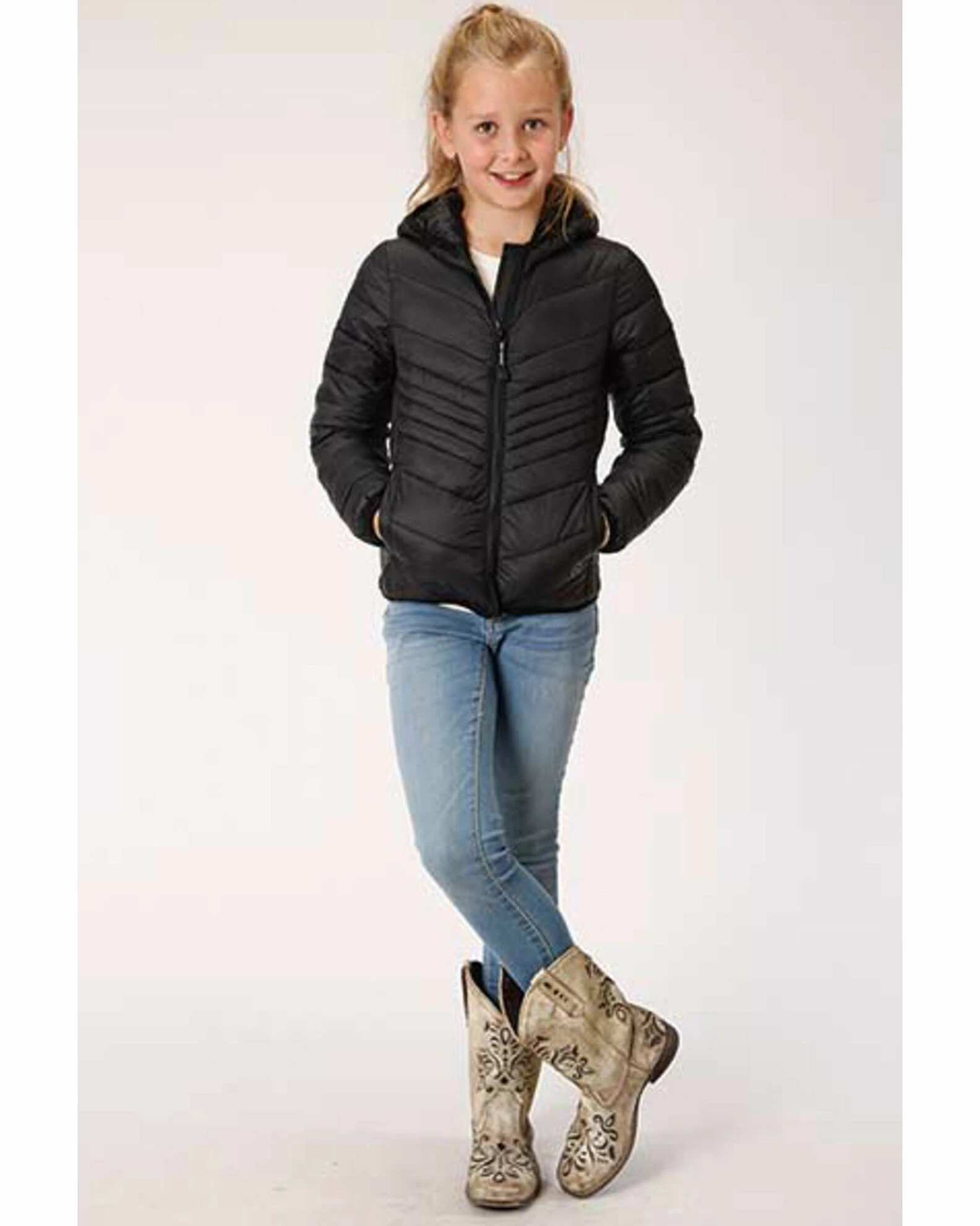 Roper Girls' Black Lightweight Quilted Jacket 5 Roper Girls' Black Lightweight Quilted Jacket - Image 3