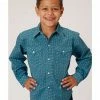 Roper Boys' West Made Turquoise Two Tone Geo Print Long Sleeve Western Shirt 2 Roper Boys' West Made Turquoise Two Tone Geo Print Long Sleeve Western Shirt -Roper Shop 2000326172 440 P1