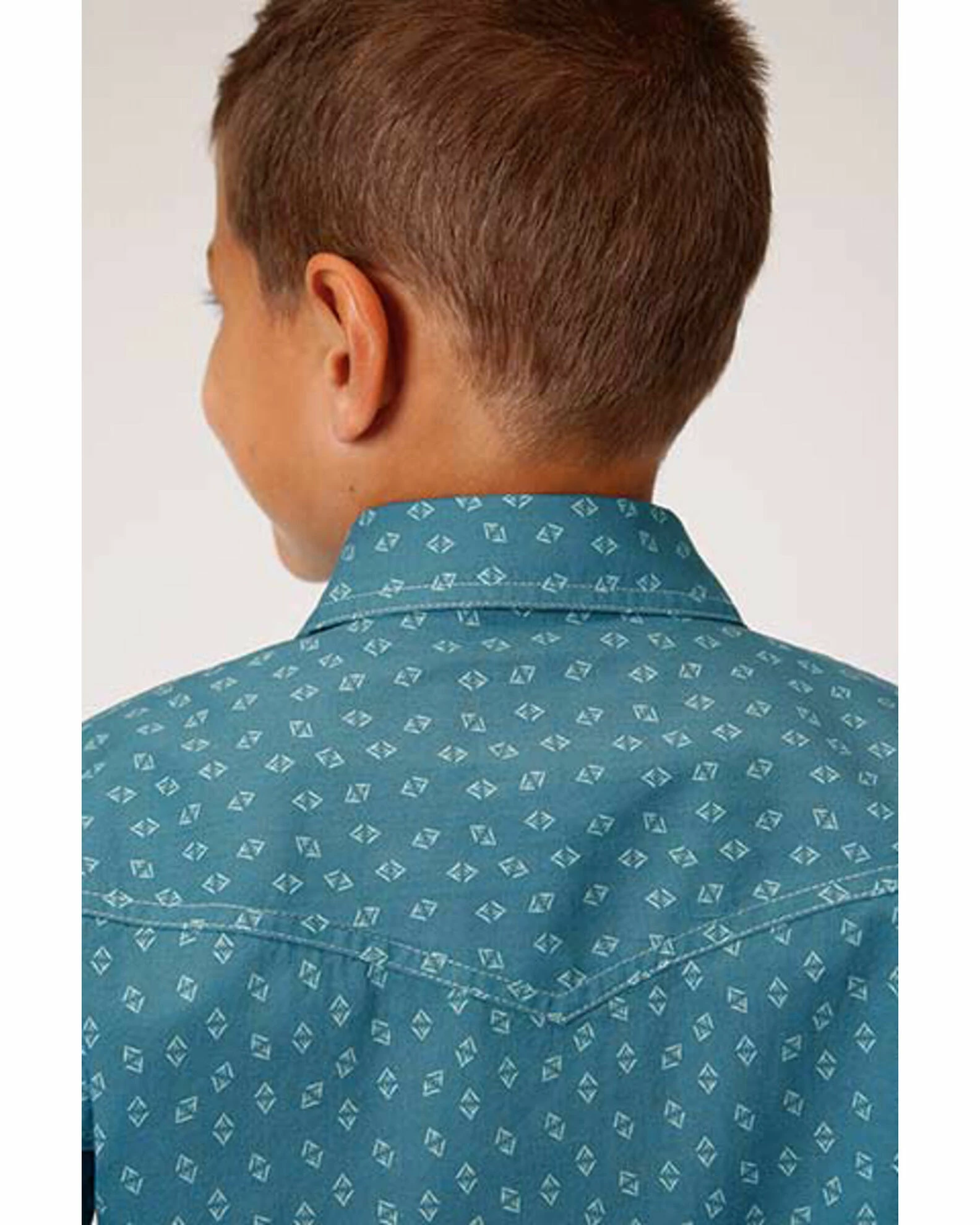 Roper Boys' West Made Turquoise Two Tone Geo Print Long Sleeve Western Shirt 4 Roper Boys' West Made Turquoise Two Tone Geo Print Long Sleeve Western Shirt - Image 2