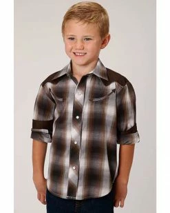 Roper Boys' Brown Plaid Retro Fancy Yoke Long Sleeve Western Shirt 9 Roper Boys' Brown Plaid Retro Fancy Yoke Long Sleeve Western Shirt -Roper Shop 2000326173 200 P1 1