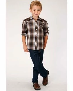 Roper Boys' Brown Plaid Retro Fancy Yoke Long Sleeve Western Shirt 8 Roper Boys' Brown Plaid Retro Fancy Yoke Long Sleeve Western Shirt -Roper Shop 2000326173 200 P3