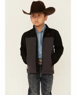 Roper Boys' Heather Grey Colorblock Hi Tech Fleece Zip-Front Softshell Jacket  -Roper Shop 2000326184 020 P1 1