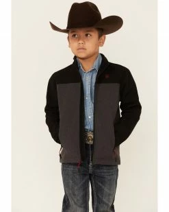 Roper Shop 21 Roper Boys' Heather Grey Colorblock Hi Tech Fleece Zip-Front Softshell Jacket