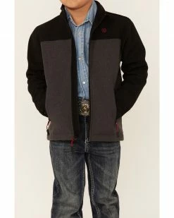 Roper Boys' Heather Grey Colorblock Hi Tech Fleece Zip-Front Softshell Jacket  -Roper Shop 2000326184 020 P3