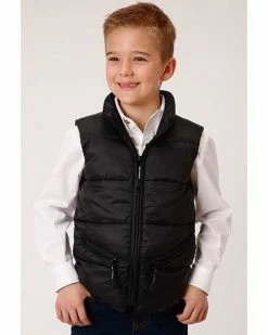 Roper Boys' Black Crushable Poly Filled Parachute VestÂ